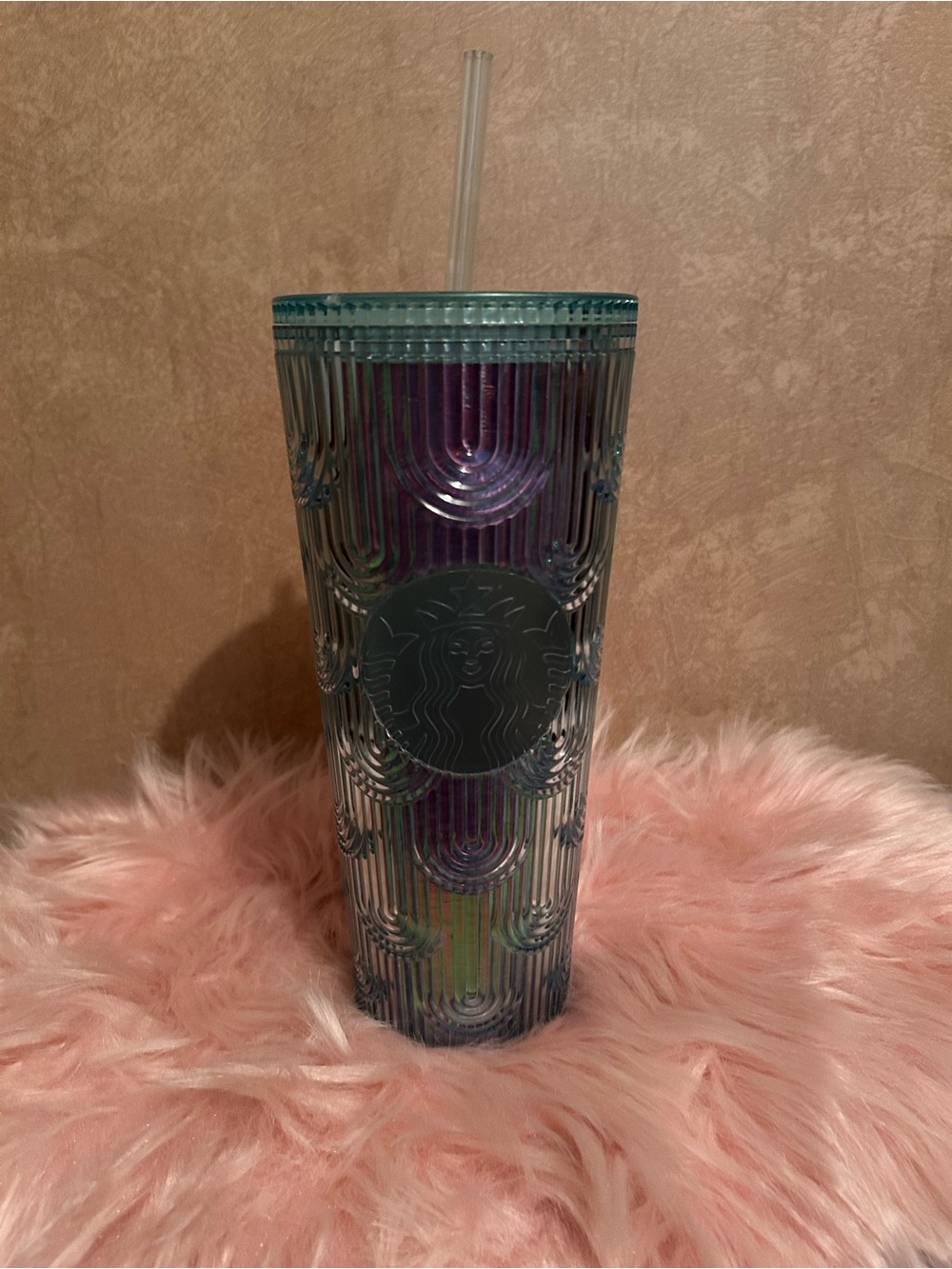 Starbucks Iridescent Teal and Purple Reusable Tumbler with Straw